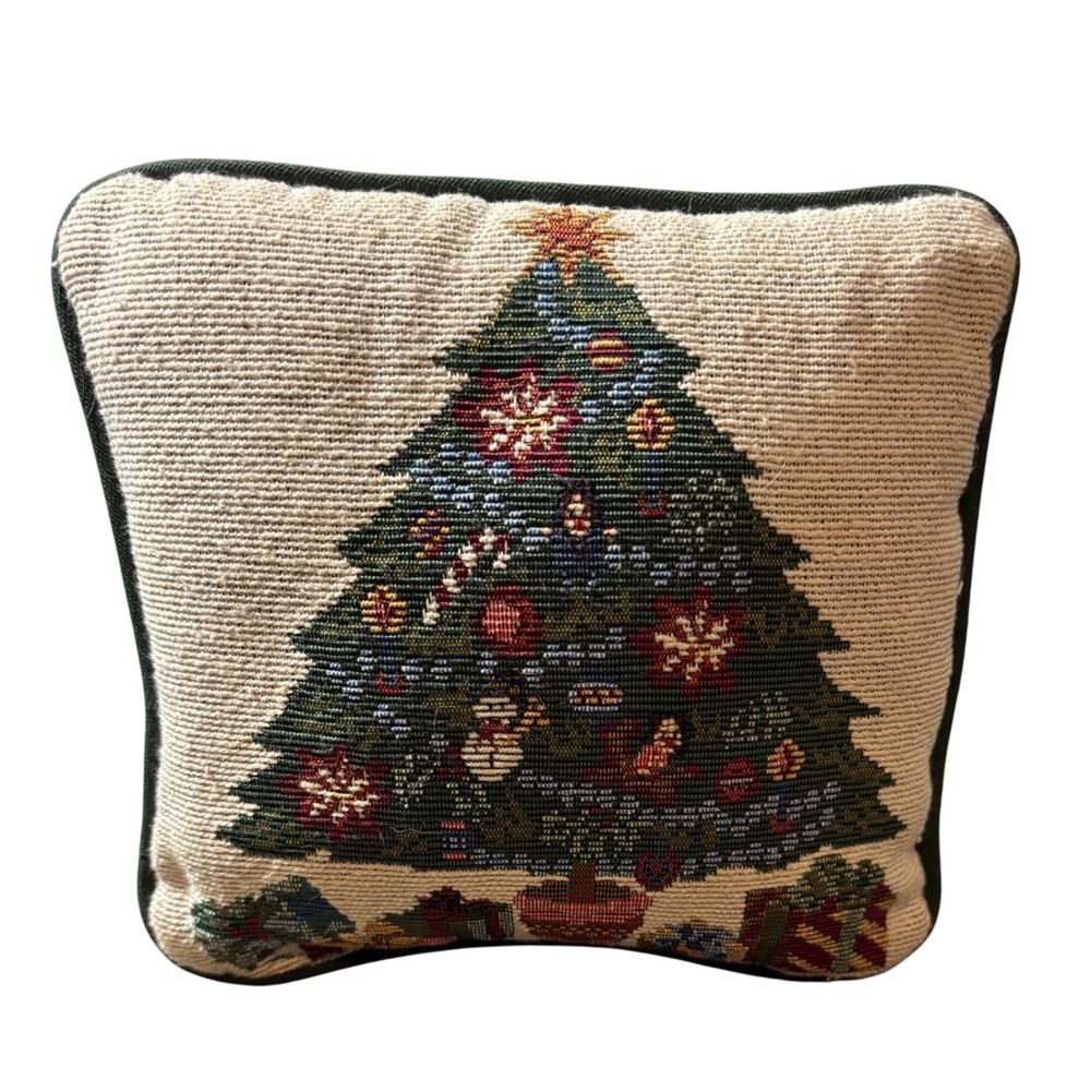 Vintage Christmas Needlepoint Throw Pillow Christmas Tree Print Approx. 6"x6"